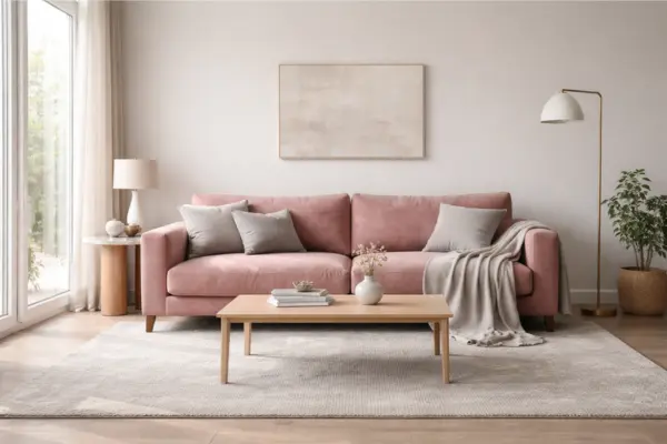 the dusty rose sofa dove grey throws