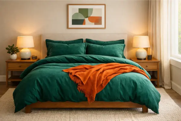 the emerald green bedding orange throw blanket bedroom