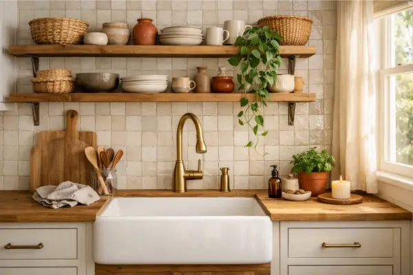 farmhouse sink boho kitchen Styled to Glow the farmhouse sink boho kitchen