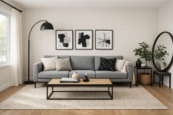 gray sofa black accent modern living room Styled to Glow the gray sofa black accent modern living room