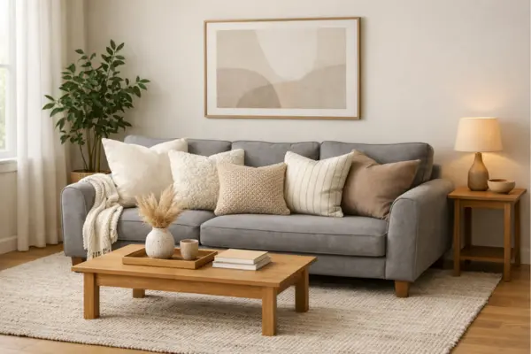 gray sofa layered throw pillows Styled to Glow the gray sofa layered throw pillows