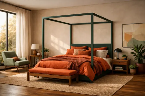 the green canopy bed orange bedding bedroom