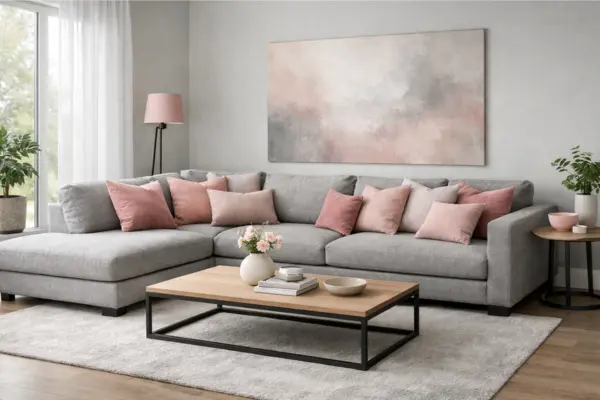 the grey sectional sofa pink throw pillows