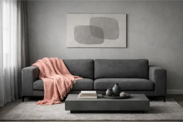 the grey walls pink throw blanket