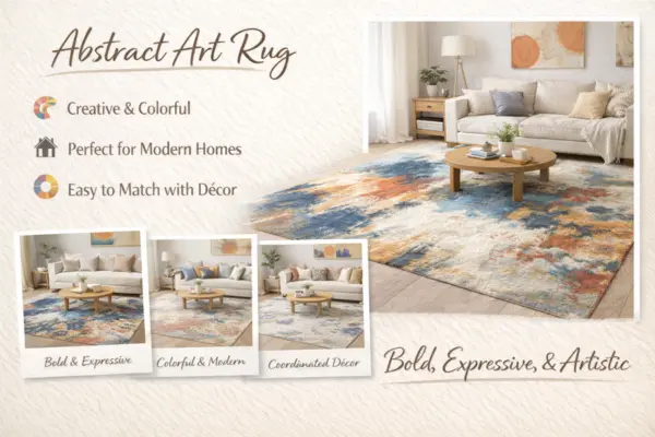 living Room Abstract Art Rug Styled to Glow the living Room Abstract Art Rug