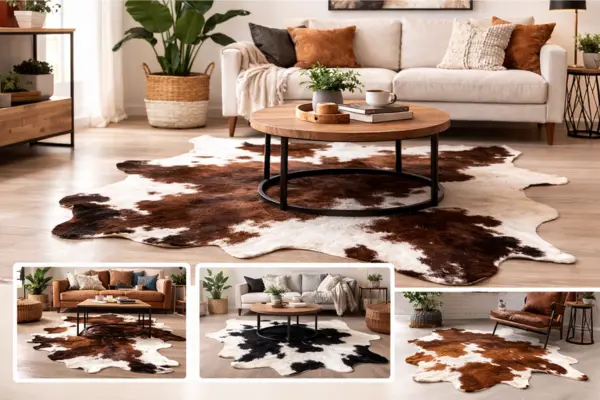 living Room Faux Cowhide Rug Styled to Glow the living Room Faux Cowhide Rug