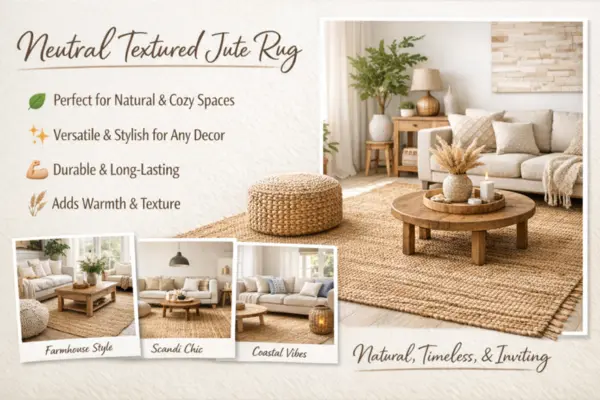 living Room Neutral Textured Jute Rug Styled to Glow the living Room Neutral Textured Jute Rug