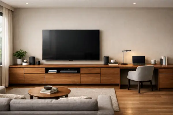 media cabinet desk combo living room Styled to Glow the media cabinet desk combo living room