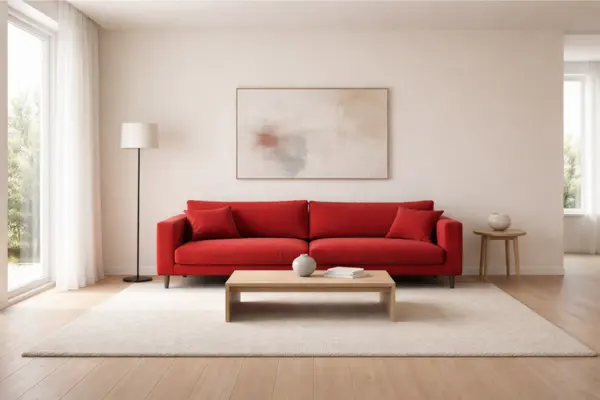 the minimalist red couch statement living room