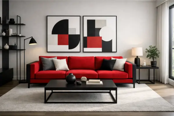 the modern black and red couch living room design