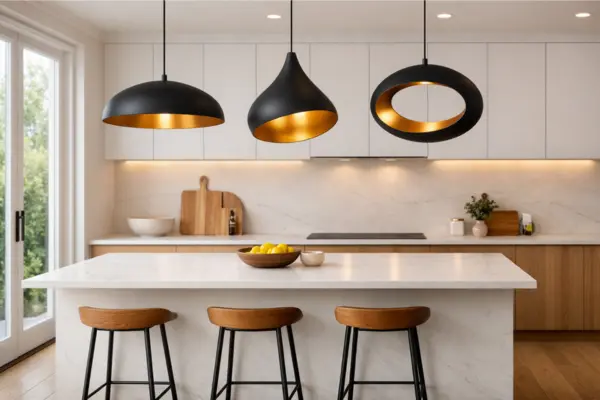 the modern kitchen with bold lighting