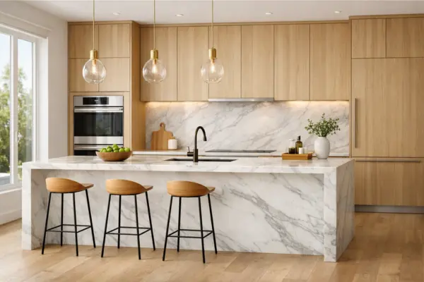 the modern kitchen with marble or stone features
