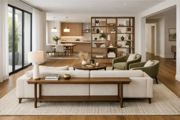 the open space living room break up long sight lines