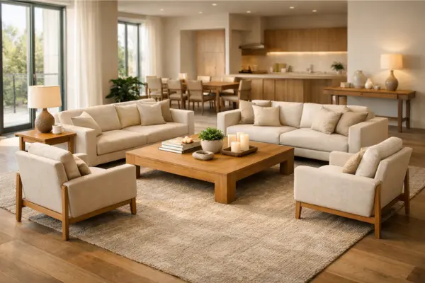 the open space living room conversation furniture layout