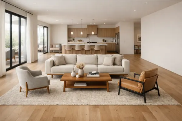 the open space living room floating furniture layout