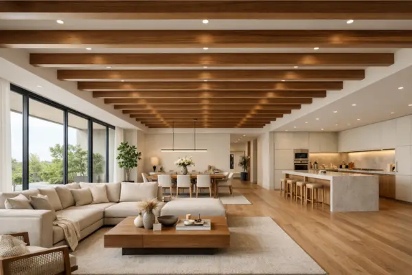the open space living room matching ceiling details