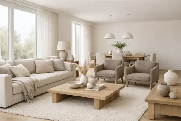 the open space living room neutral base palette