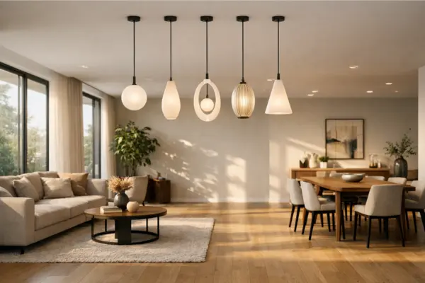 the open space living room pendant transition lighting