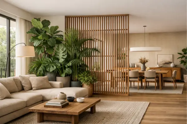 the open space living room plants divider