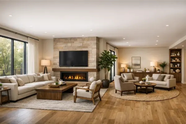 the open space living room two seating zones