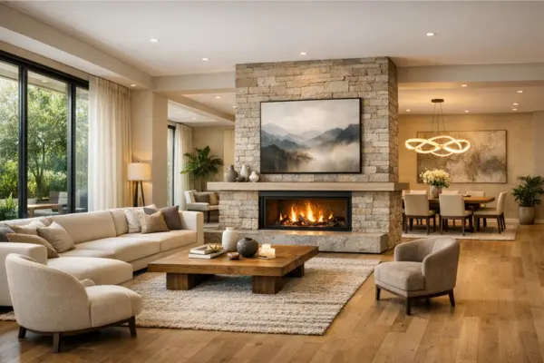 the open space living room zone focal point