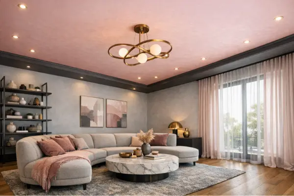 the pink ceiling living room design