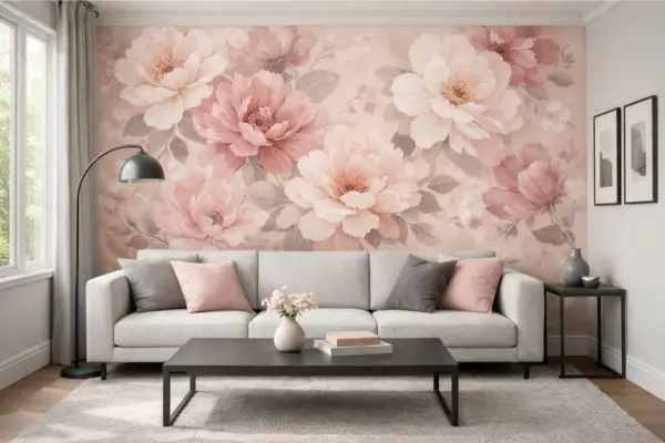 the pink floral wallpaper grey accents