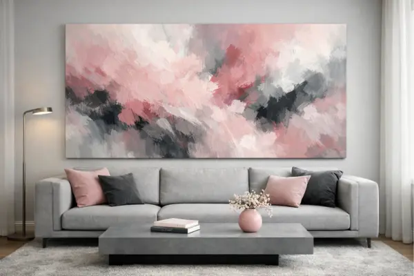the pink grey abstract painting living room