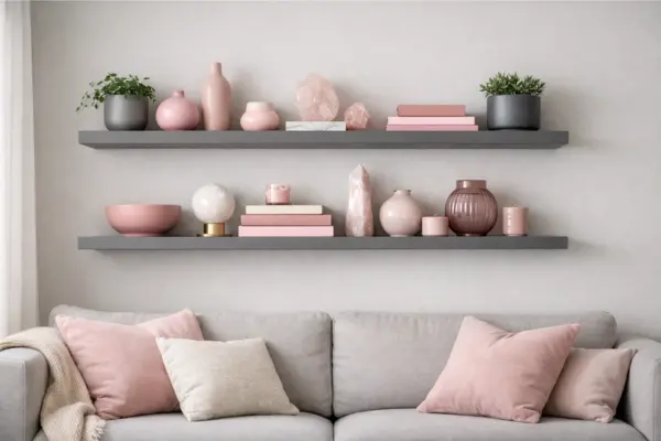 the pink grey decor accessories grey shelves