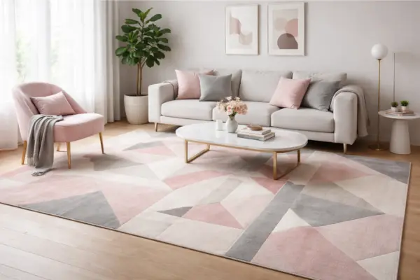 the pink grey geometric rug living room