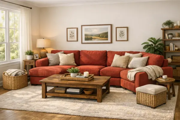 the red sectional couch family living room