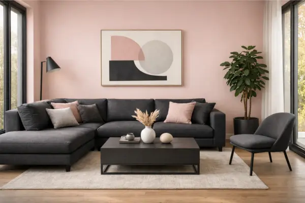 the soft blush walls charcoal grey accents