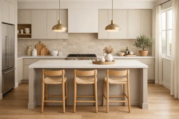 the soft neutral modern kitchen