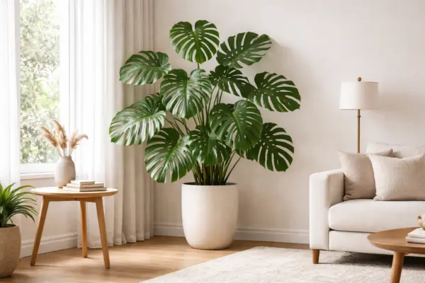 tall living room plants monstera open corner Styled to Glow the tall living room plants monstera open corner