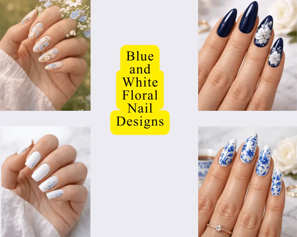 the Blue and White Floral Nail Designs Styled to Glow the the Blue and White Floral Nail Designs