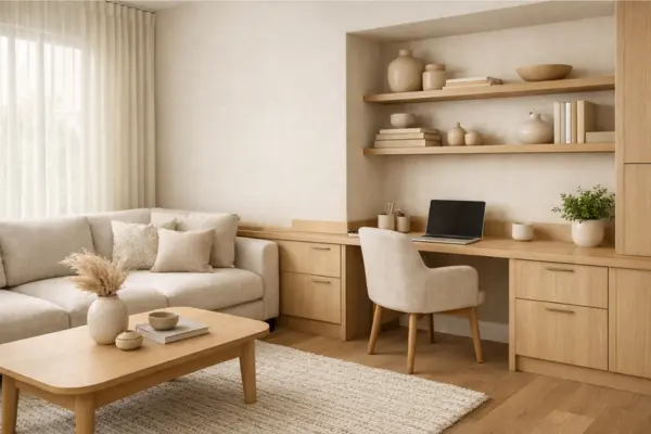 tone matched desk living room office Styled to Glow the tone matched desk living room office