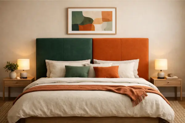 the two tone orange green headboard bedroom