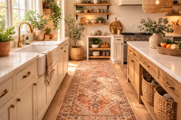 vintage runner rug boho kitchen Styled to Glow the vintage runner rug boho kitchen