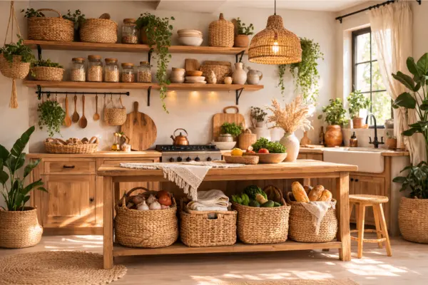 woven baskets boho kitchen storage Styled to Glow the woven baskets boho kitchen storage